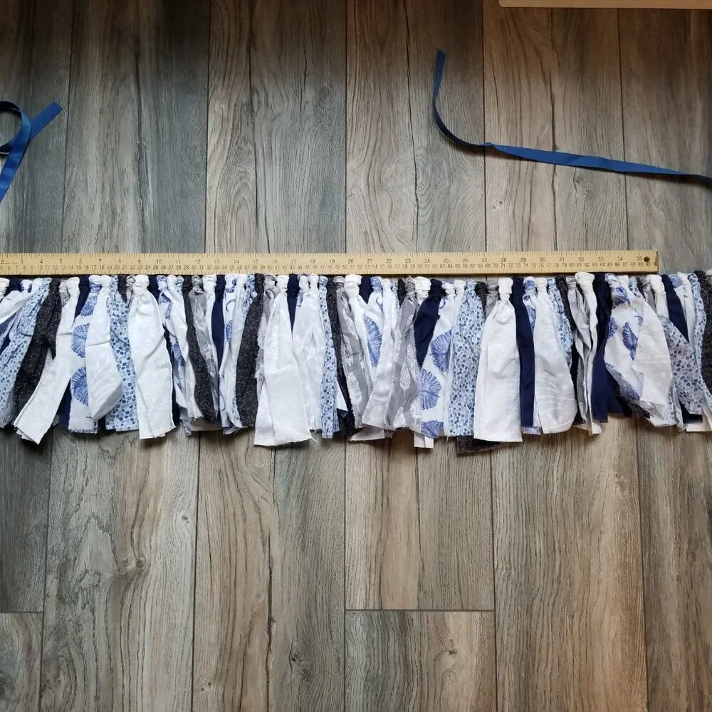 Fabric Banner Wall Hanging | Cubicle Decor, Fabric Garland | Blue Bohemian | 7'